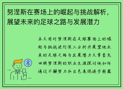 努涅斯在赛场上的崛起与挑战解析，展望未来的足球之路与发展潜力